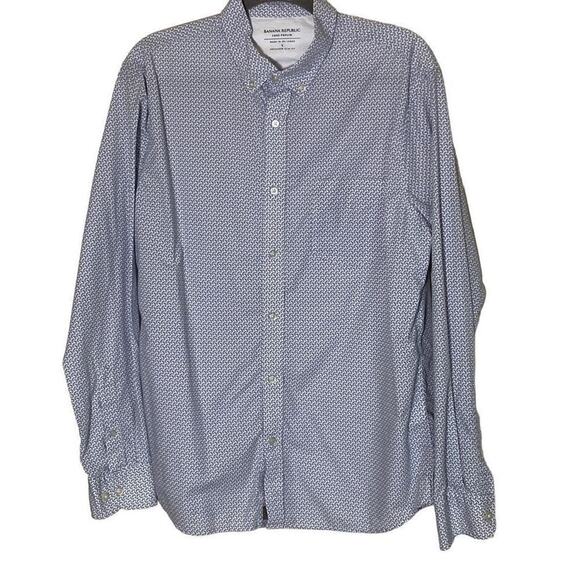 Banana Republic Men's White & Blue Banana Print Long-Sleeve Button-Down Shirt L - Picture 1 of 12